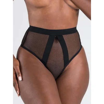 lovehoney black high waisted fishnet thong l xl black