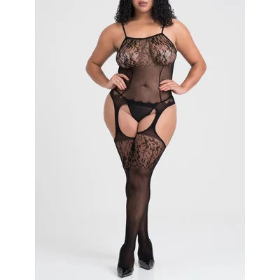 lovehoney plus size up all night lace bodystocking one size curve black