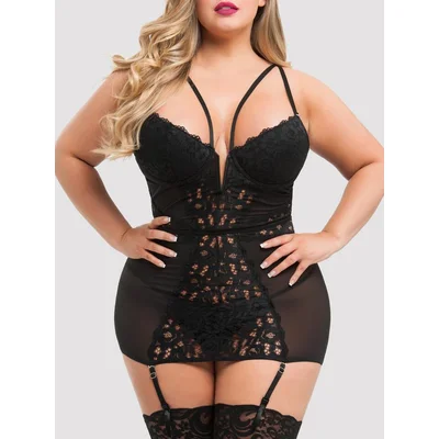 lovehoney plus size parisienne black lace plunge chemise 3x 4x black