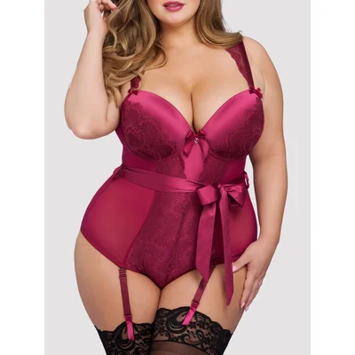 lovehoney plus size moonlight wine crotchless plunge body 3x 4x red
