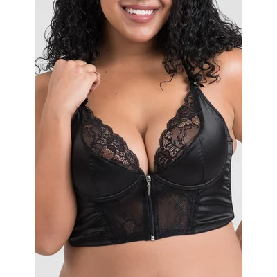 lovehoney plus size front fastening satin longline bra black 3x 4x black