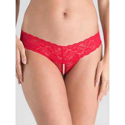 lovehoney red crotchless pearl thong l xl red