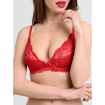 lovehoney flirty underwired plunge bra red l xl red
