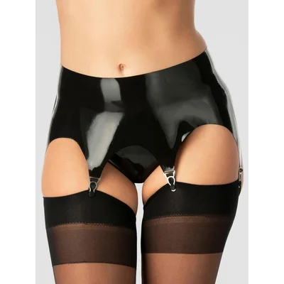 rubber girl latex retro high waisted suspender belt xl black