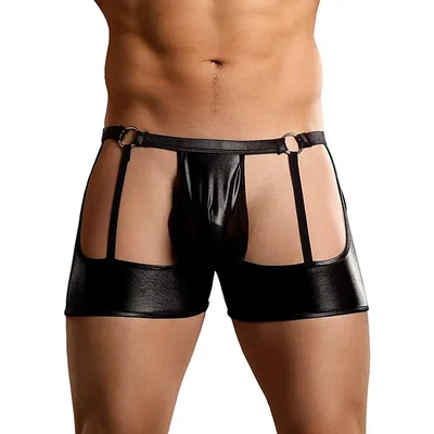 male power new extreme wet look garter shorts l xl black