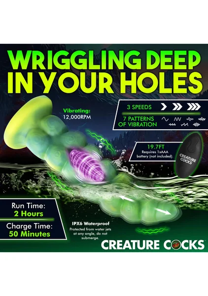 Creature Cocks - Squirmer Thrusting and Vibrating Silicone Dildo — image 3 of 8