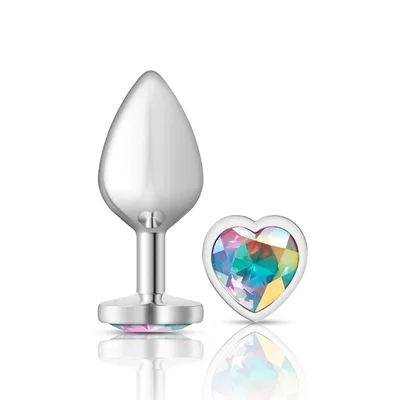 clear iridescent heart gem silver metal plug