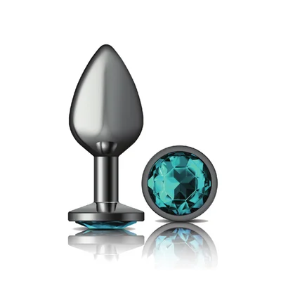 teal round gem gunmetal metal plug