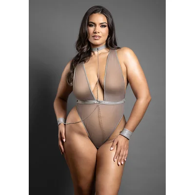 crotchless chain detail teddy and handcuffs queen size