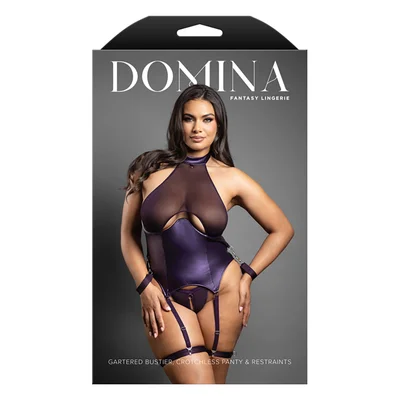 gartered bustier crotchless panty and restraints queen size