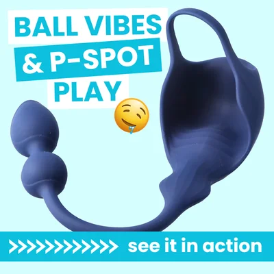 cock ring with ball cage and anal plug hugs your balls with vibrations targets your p spot