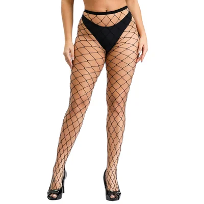 black wide fishnet stockings one size fits most