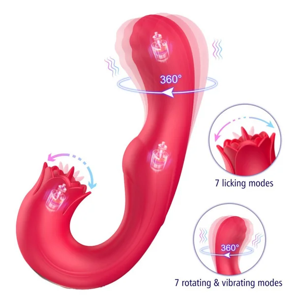 Twirling Tongue Tease - Silicone Rotating G-Spot Vibe & Clit Licking Rose — image 5 of 13