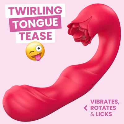 twirling tongue tease silicone rotating g spot vibe clit licking rose