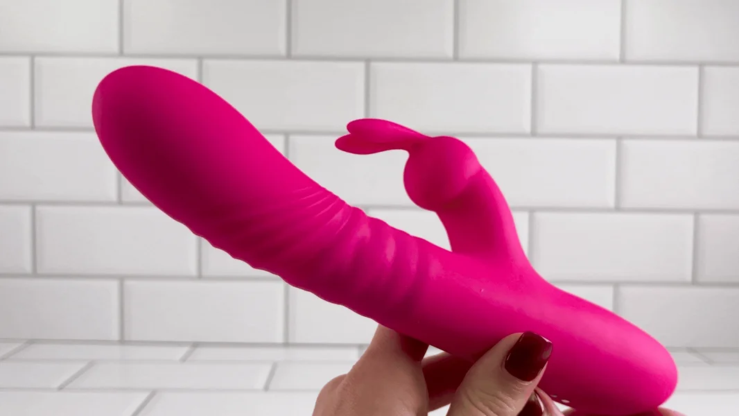Pink Silicone Rippled Thrusting Rabbit — image 2 of 10