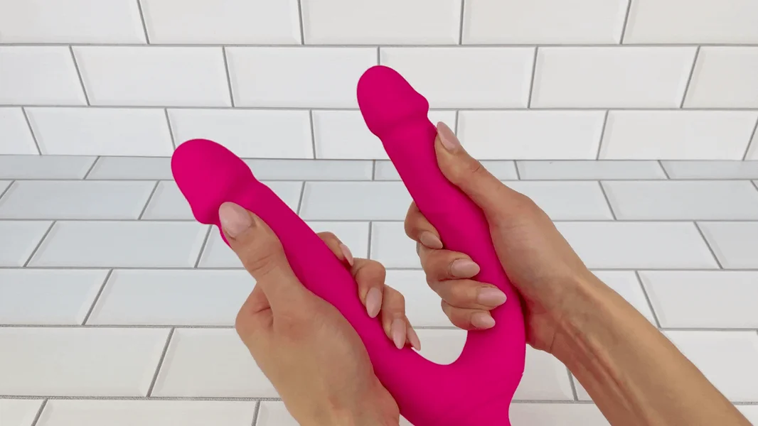 Bendy Silicone Double Dildo Vibrator with Clit Teaser - Fulfill DP Fantasies or Buzz Your Clit with the Vibrating Handle! — image 2 of 11