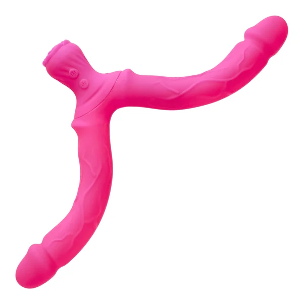 Bendy Silicone Double Dildo Vibrator with Clit Teaser - Fulfill DP Fantasies or Buzz Your Clit with the Vibrating Handle! — image 5 of 11