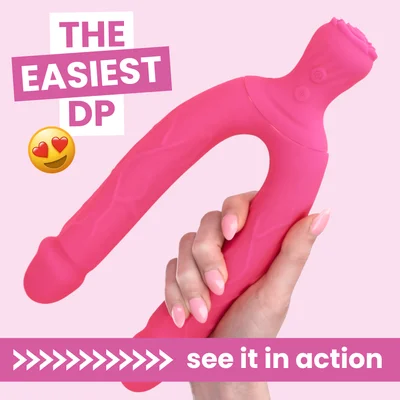 bendy silicone double dildo vibrator with clit teaser fulfill dp fantasies or buzz your clit with the vibrating handle