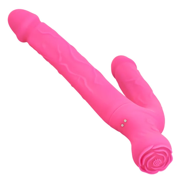 Bendy Silicone Double Dildo Vibrator with Clit Teaser - Fulfill DP Fantasies or Buzz Your Clit with the Vibrating Handle! — image 7 of 11