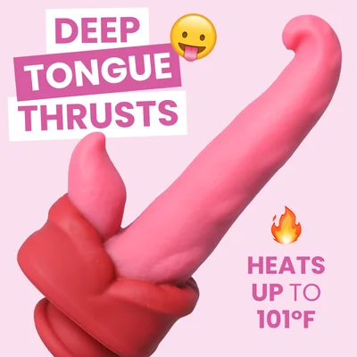 warming silicone thrusting rotating suction cup tongue with remote deep hands free penetration and wild oral