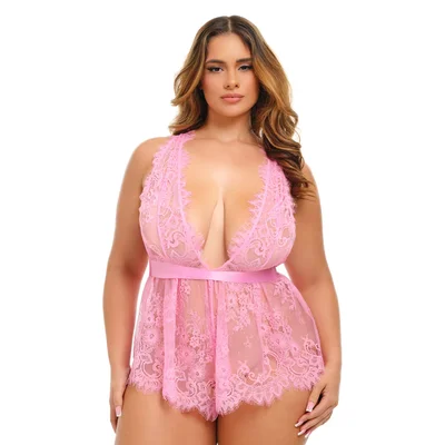brea eyelash lace romper with functional ties plus size