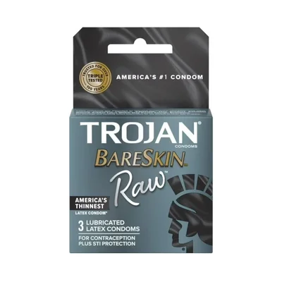 trojan bareskin raw lubricated latex condoms 3 pack