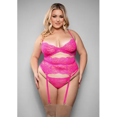juliette 3 piece bra garter belt and panty plus size