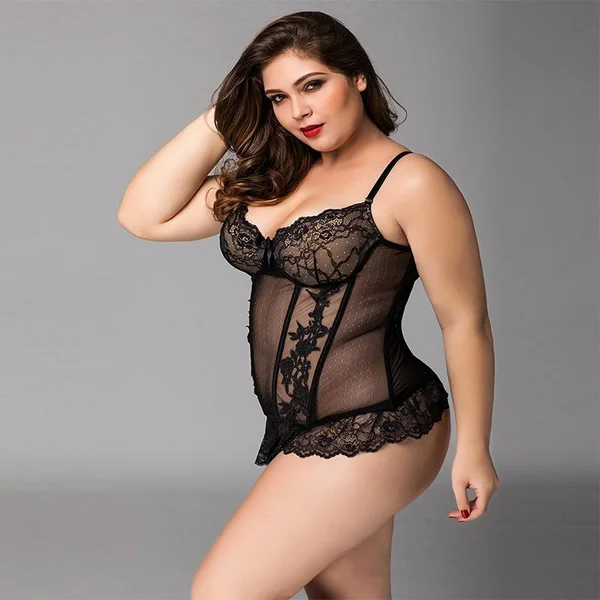 Black Sheer Lace Corset Queen Size — image 2 of 5