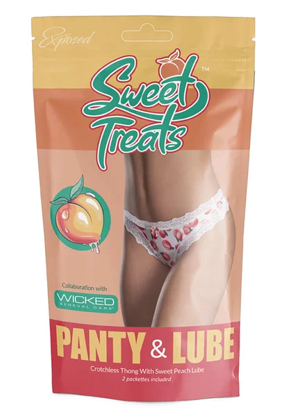 Sweet Treats Crotchless Thong with Lube - Peach - Queen Size — image 3 of 3