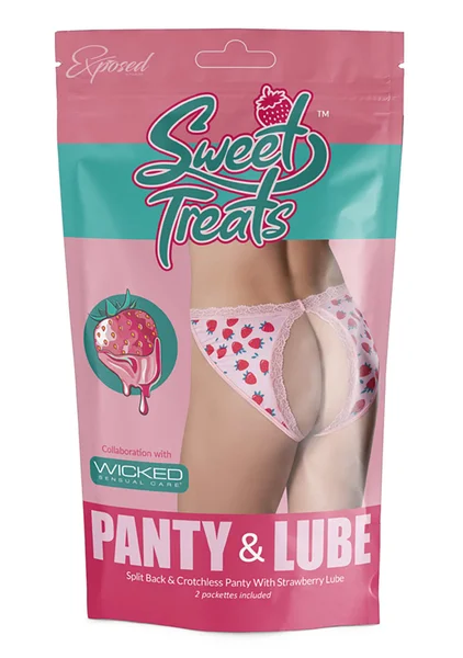 Sweet Treats Split Back and Crotchless Panty with Lube - Strawberry - Queen Size — image 3 of 3