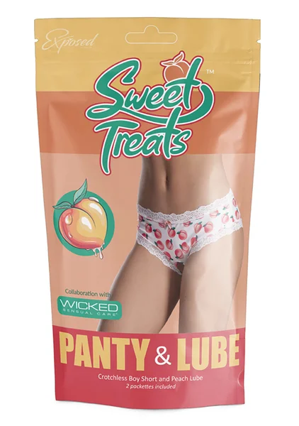 Sweet Treats Crotchless Boy Short with Lube - Peach - Queen Size — image 3 of 3
