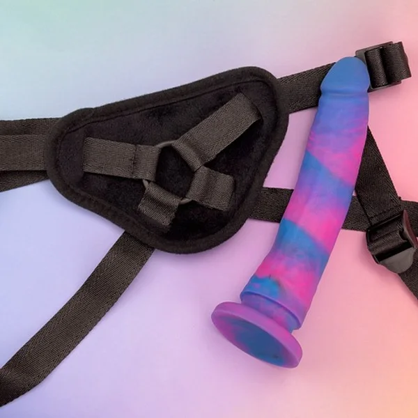 Soft touch harness and 8" silicone dildo set — image 2 of 4