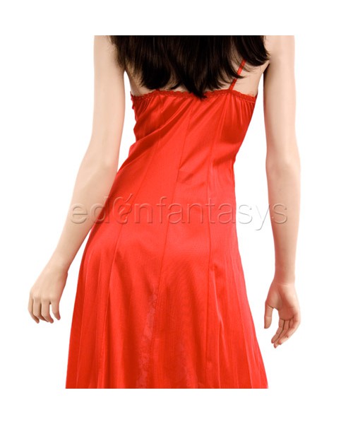 Red satin and lace gown