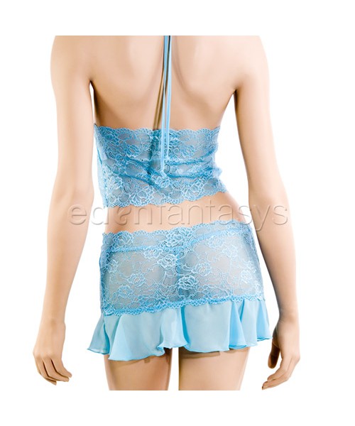 Blue mist bralette with skirt and g-string