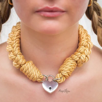 shibari bondage rope collar with heart shape lock