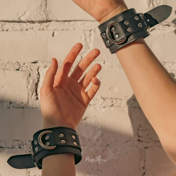 Leather Wrist Restraints with Faux Fur — image 2 of 8