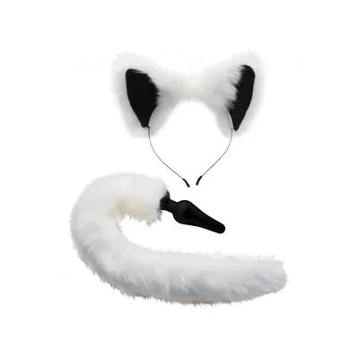 tailz white fox tail anal plug and ears set