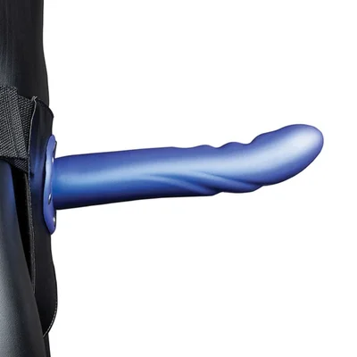 shots ouch 8 textured curved hollow strap on metallic blue