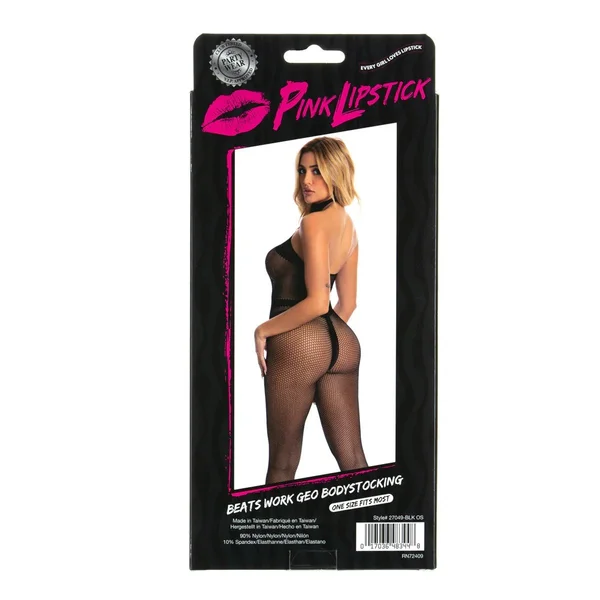 Pink Lipstick Beats Work Bodystocking - Black - One Size — image 2 of 2