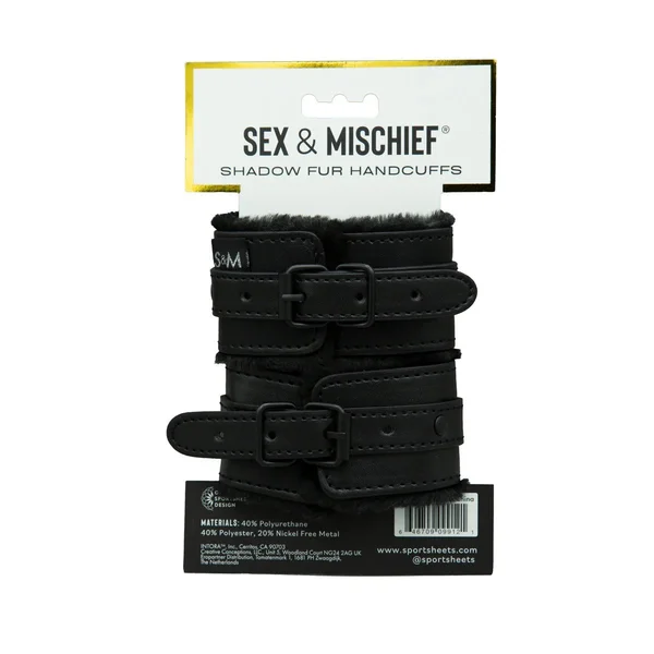 Sportsheets Sex & Mischief - Shadow Fur Handcuffs - Black — image 3 of 3