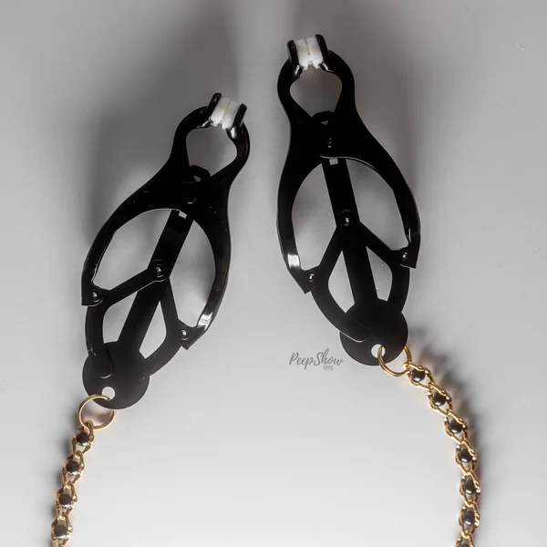 Black Butterfly Clamps with Beaded Chain — image 3 of 6