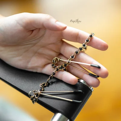gold tweezer nipple clamps with beaded chain