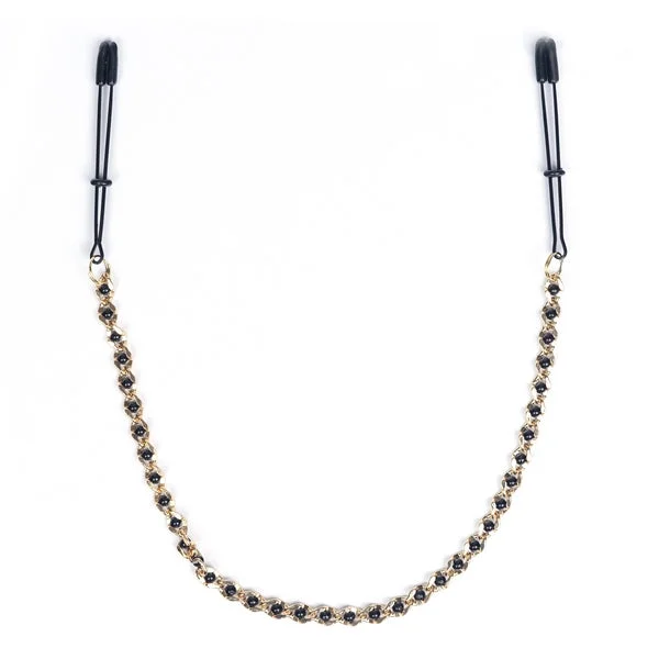 Beaded Black Tweezer Nipple Clamps with Golden Chain — image 4 of 6