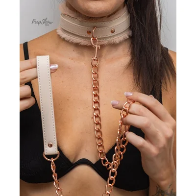 peaches n creame fur collar with leash