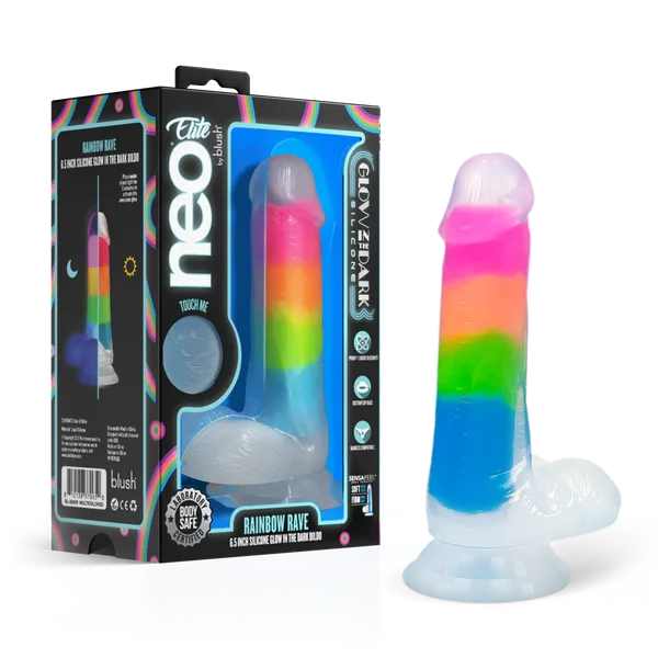 Neo Elite Rainbow Rave - Glow + Dual-Density Suction Cup Dildo — image 8 of 12