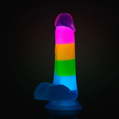 neo elite rainbow rave glow dual density suction cup dildo