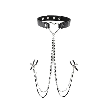 amor collar with nipple jewelry clamps