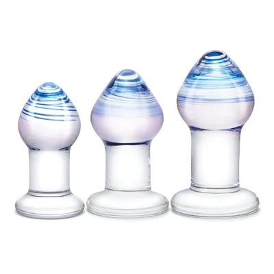 pleasure droplets anal training kit 3 glass plugs