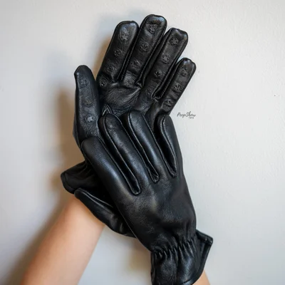 vampire gloves real leather with spikes sensory toy