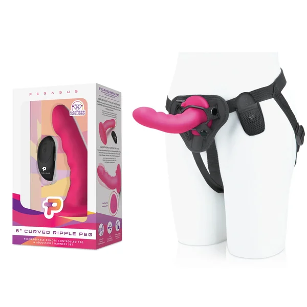 6" Curved Ripple Silicone Vibrating Dildo with Harness & Remote — image 7 of 16